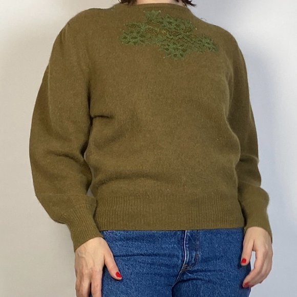 Vintage 80s Olive Green Wool & ANGORA! Medium - Picture 4 of 7